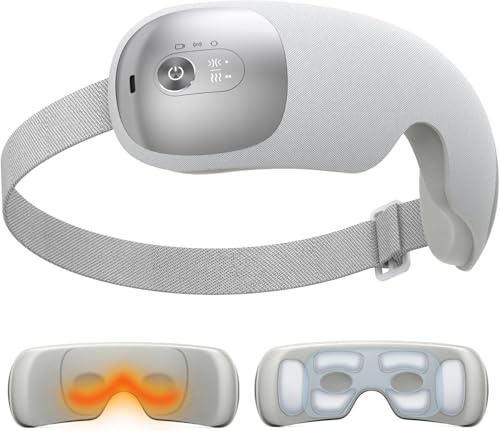 Ultraleichtes Augenmassagegerät mit 2 Wärmestufen, 120 Minuten Anwendungen, 3 Luftkompressions- und Massagemodi, Beheizte Augenmaske mit Bluetooth-Musik für Migräne-Linderung, Belastung und trockene