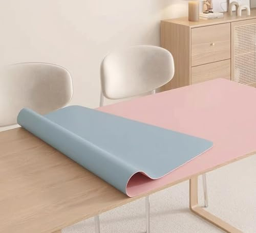 PU-läder Skrivbordsunderlägg & Bordsskydd - Vattentät Skrivbordsmatta Dubbelsidig - Värmebeständig Bordsmatta för Hemmakontor & Matbord(Pink+Blue,30x60cm)