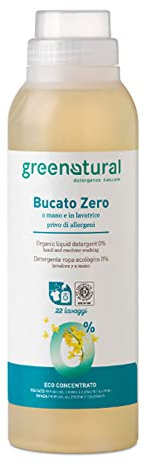 Greenatural Eco Bucato liquido Zero - 1 Litro, Privo di allergeni, A mano e in Lavatrice, Senza profumo, per capi bianchi e colorati, Ideale per pelli delicate, Ecologico