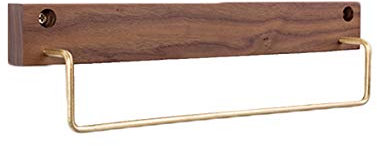 TentHome Handtuchhalter Handtuchstange Selbstklebend Badetuchstange Messing Küchenleiste Küchenhelfer Hängeleiste Wandgarderobe Holz Bad Küche Spültuchhalter Walnussholz, 60cm-Ohne Bohren