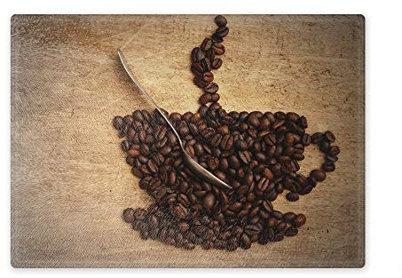Schneidebrett/Glasschneidebrett 20x28x0,4cm - Motiv: Kaffeetasse mit Löffel aus Kaffeebohnen | 01