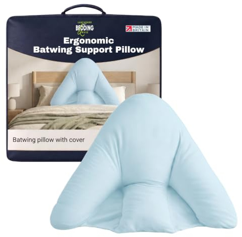 Lancashire Bedding Batwing Pillow; Bat wing Pillow with Pillowcases - Orthopaedic Pillow for Back, Neck, Shoulder - Soft Batwing - Help in Maternity, Nursing, TV Watching, Hollowfibre Filled 72 X 84cm