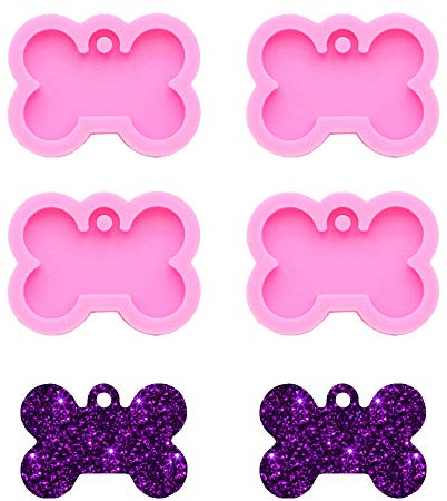 Nifocc DIY Hundemarke Schlüsselbund Silikonform mit Löchern Anhänger Harzformen für DIY Schmuck Basteln Handwerk - (klein) 4 Stk