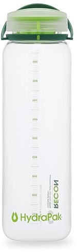 Hydrapak RECON - 50% Recycled Plastic Water Bottle, Eco Friendly & BPA, Smooth Flow Twist Cap, Easy Carry (1 L, Clear/Evergreen & Lime)