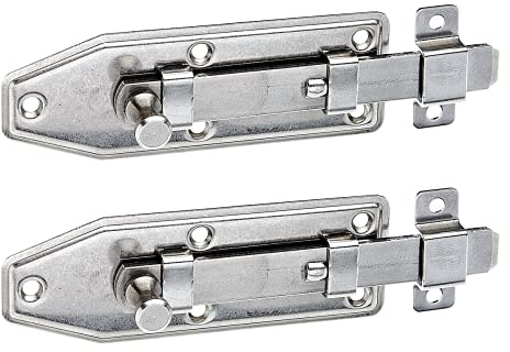 Alberts 112899 Fensterriegel | gerade, mit befestigter Schlaufe | Edelstahl | Platte 100 x 35 mm | 2er Set