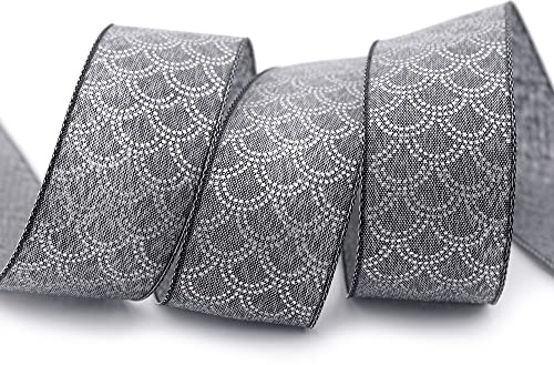 20 m x 40 mm Dekoband DAVID GRAU Silber Schleifenband Anthrazit Stoffband mit formstabilen Kanten Lurex glänzendes Band Geschenkband Weihnachten Geburtstag Dekorieren Baumwolloptik einseitig gemustert