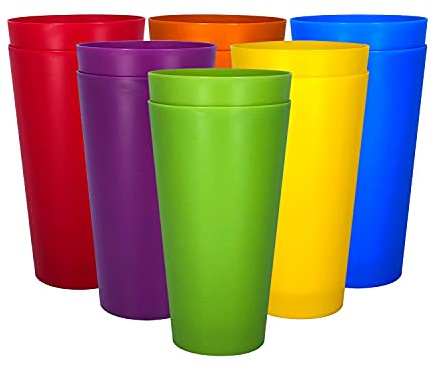 Yalin 32 Ounce Plastic Tumblers/Large Drinking Glasses/Party Cups/Iced Tea Glasses,Unbreakable, Dishwasher Safe, BPA Free,Set of 12 in 6 Assorted Colors