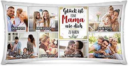 Print Royal Kissen selbst gestalten XXL - mit 7 Fotos Bedrucken - Glück ist eine Mama wie Dich zu haben - Geschenk Muttertag Geburtstag Weihnachten - Fotokissen in XXL inkl. Füllung, 80x40 cm