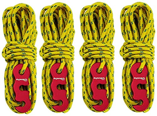 LATRAT 4 Stück 4m Abspannseile Camping Zeltschnur Leuchtend 3mm Abspannleine Reflektierende Abspannseile mit Seilspanner Nylon Zelt Führungsseil Zeltleine Zeltseil Spannsei für Zelt Camping Wandern