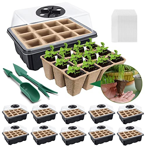 YeahBoom 10 Pièces Mini Serre pour Plantes,120 Trous Bac à Semis Pot,Boîte de Culture avec Couvercle et Ventilation Durables,Plateaux de semis Kit de démarrage,Plateau de Semis Hydratant