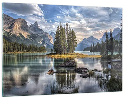 Quadri Moderni Soggiorno Lago paesaggio natura Quadro su Vetro 120x80cm Stampe da Parete in Vetro Camera da Letto Cucina 1 pezzo Wall Art Grandi XXL Decorazione Murale Grafica Immagini GAA120x80-4133