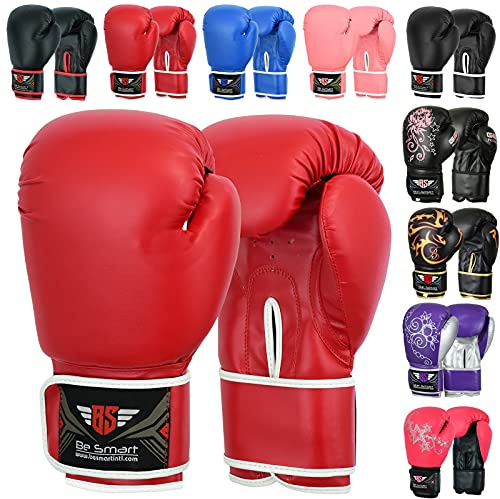 Be Smart Gants de boxe pour enfants de 4 à 15 ans, 4oz, 6oz, 8oz gants d'entraînement pour femme et enfant, gants de boxe junior en cuir PU, MMA, Muay Thai, Kick Boxing (4oz)