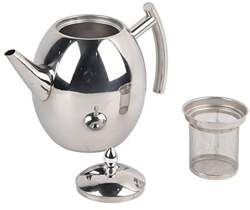 Tetera de acero inoxidable con infusor, tetera de 1 litro/1,5 litros Tetera grande de metal Hervidor de agua Hervidor de té Cafetera con filtro de té extraíble para el hogar Hotel Restaurante(1.5L)
