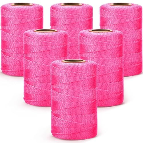 6 Rollen Mason Nylonschnur, 150 m, Nylonschnur, geflochtene Schnur, strapazierfähig, für den Außenbereich, Schnur, Mauerwerk, Schnur, für Bau, DIY, Projekt, Gartenarbeit (fluoreszierendes Rosa)