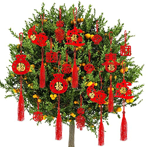 Suilung 40 Decorazioni per Capodanno Cinese Ornamenti da Appendere Rossi in 8 Stili Mini Ciondoli con Nodo Cinese Pendenti Tradizionali con Fu per Festa di Primavera Albero Auto Ufficio Casa