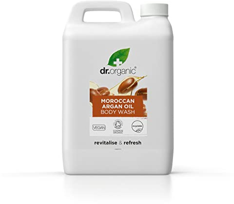 Dr Organic Moroccan Argan Oil Body Wash, 5L Refill with Free Pump, Revitalising, Natural, Vegetarian, Cruelty-Free, Paraben & SLS-Free, Recyclable & Recycled Packaging, Certified Organic