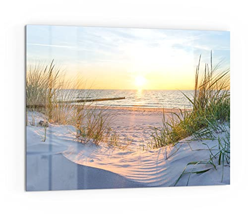 DEQORI Küchenrückwand Glas | Motiv Abendsonne an der Ostsee | 80x60 cm | Bad- oder Herd-Rückwand | Herdblende Spritzschutz für Küche & Badezimmer | moderne Deko für Fliesenspiegel