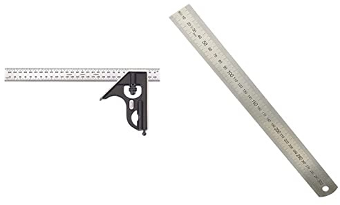Starrett 11MH-300 Kombinationswinkel 300 mm mit Winkelaufsatz, metrisch & Helios Preisser Stahlmaßstab, biegsam (rostfreier Federbandstahl, EG-Klasse II, Länge: 300 mm) 0460 207