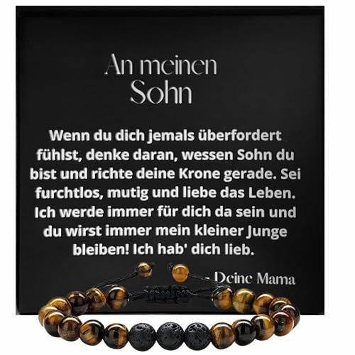 Ahnona - Sohn Armband mit Tigerauge, 18. Geburtstag Junge, Etui, Leder Armband, Mutmacher Geschenk (Tigeraugen)