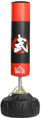 HOMCOM Sacco da Boxe da Terra Adulti, 180 cm Sacco Boxe da Terra con 10 Ventose, Sacchi da Kickboxing per Muay Thai MMA Allenamento Fitness, per Casa Palestra Home Gym, Nero e Rosso