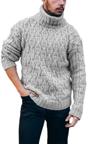 vreplrse Manténgase cómodo en Invierno, suéter de Lana Gruesa y cálido para Hombre, jerséis Informales de Punto con Cuello Alto, Tops Suaves y fáciles de Limpiar, Gris
