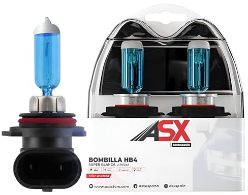 ASX ILUMINACION Bombillas Halógenas HB4 12V 55W Efecto Xenón, Faro Delantero, Luz Blanca 6000K, Bombilla HB4 Para Coche, 2 Unidades (HB4)