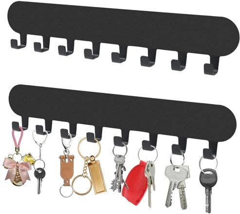 AIVORO 2 Stück Schlüsselbrett mit 8 Haken, Schlüsselbrett Ohne Bohren, Schlüsselaufbewahrung an Der Wand, Key Holder, Hakenleiste Selbstklebend, Schlüsselhalter für Wandhaken Dekor (Schwarz)