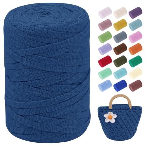LEREATI T-Shirt Garn 7mm Textilgarn zum Häkeln für Körbe 100m / 250g Bändchengarn Makramee Garn Häkelgarn Stoff Dickes Garn zum Taschen Korb Decke Häkeln, Heimdekoration (Haze Blau)