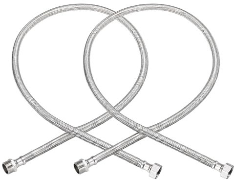 QUARKZMAN 39 Zoll langer Wasserhahn-Zulaufschlauch, 2 Stück G1/2 weibliches Druckminderungs-Gewinde x G1/2 männlicher Anschluss gerades Gewinde 304 Edelstahl-Wasserzulaufschlauch