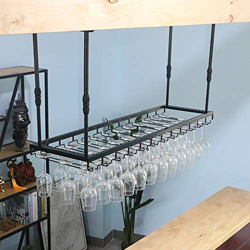 ZHSYXLB Porta calici da soffitto con porta calici in ferro rustico, porta calici da vino nero sospeso, porta calici vintage, porta calici, altezza regolabile, lunghezza 60~120 cm (dimensioni : 120 c