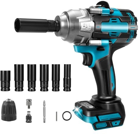 panthem Akku Schlagschrauber 1000Nm für Makita 18V Batterien, 3 IN1 1/2 Zoll Bürstenloser Drehschlagschrauber Achlagschrauber Schraubenschlüssel mit Steckschlüssel Steckschlüsseladapter (ohne Akku)