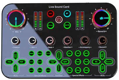 summina Live Sound Card Audio Mixer, Recording Desktop Singing BT 48V XLR Phantom Power Supply OTG Digital Lossless Transmission for Streaming Podcasting Gaming Recording Soundboard