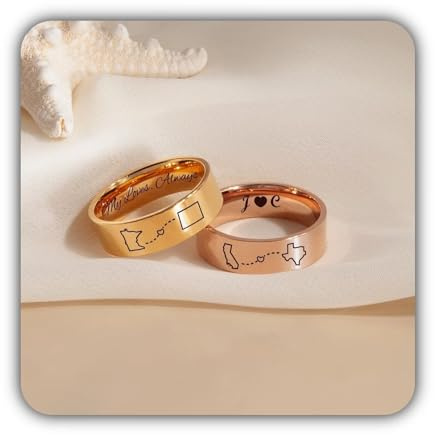 Regalo del mejor amigo - Anillo de estado personalizado - Anillo grabado Regalo de larga distancia Anillo de amistad - Regalo de graduación universitaria personalizado