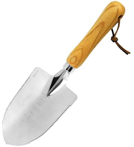 Garden Trowel, Hand Trowels Shovel with Measuring Depth Mark, Ergonomic Wood Grain Handle, Stainless Steel Gardening Tool for Planting, Weeding, Transplanting and Smoothing Soil (Trowels-1)