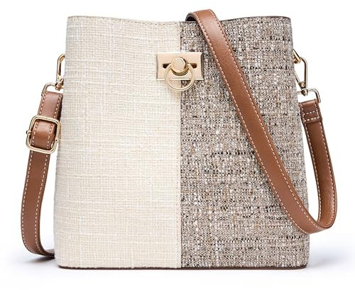 KALIDI FANCY FOREST Kleine Umhängetasche Damen, Leder Crossbody Bag Damen, Stylische Handtasche mit Verstellbarem Gurt,Beige Braun