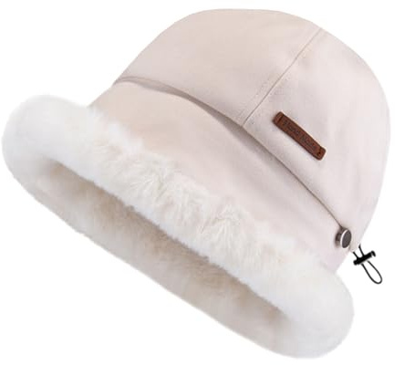 Rayson Fischerhut Damen Winter Bucket Hat Damen Elegant Fischermütze Fellmütze Plüsch Mütze Pelzige Warme Fischerhüte für Outdoor Aktivitäten Verstellbar