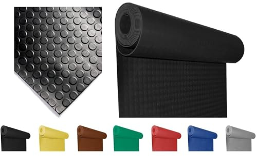 Mugar- Suelo de Goma Antideslizante - Pavimento de círculos | Suelo de Caucho | Colores Decorativos | Rollo de la Medida seleccionada (Negro, 1x10m)