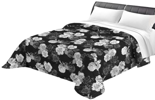 Tata Home Trapunta Invernale Matrimoniale 260x260 cm Imbottita 300 gr/mq Piumone Caldo Pesante Disegno Ortensie e Rose Made in Italy Mod. Matilde Fiori Colore Nero