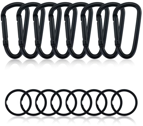 8 Stück Karabinerhaken, Karabinerhaken Aluminium, Karabiner Karabinerhaken, Karabiner Set, Karabiner Haken D-Clip, Carabiner, Karabiner, Karabiner Schwarz, für Campingzubehör