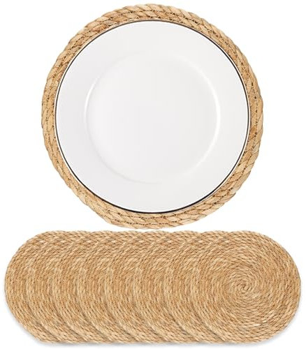 Dimpola Woven Placemats Set of 8, 12 Boho Rattan Placemats Round Natural Hand-Woven Water Hyacinth Placemats, Farmhouse Place Mats, Rustic Braided Wicker Table Mats for Dining Table,Home,Wedding