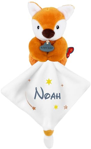 KDO MAGIC - Personalisiertes Schmusetuch - Personalisiert mit einem Namen - Anpassbares Geschenk für Kinder - Geschenkidee zur Geburt, Baby, Geburtstag, Taufe (Motiv: Stern, Fuchs)