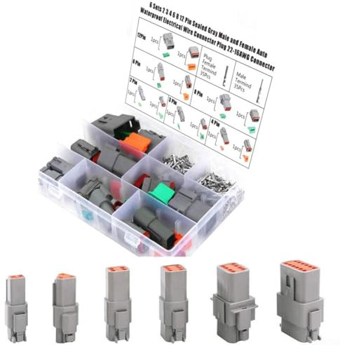 82-teiliges wasserdichtes DT-Steckverbinder-Set, versiegelter elektrischer Steckverbinder 2, 3, 4, 6, 8, 12-polig, für Motorräder, Autos, LKWs, ATVs, Camper, Marinefahrzeuge