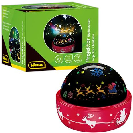 Idena 50147 - Proiettore natalizio a LED, si illumina con motivi natalizi colorati, proiettore di cielo stellato a LED con 2 modalità, per uso interno, a batteria, circa 16,2 x 13 cm
