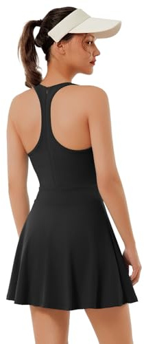 Bezioner Abito Tennis Donna Vestito Golf Cerniera Racerback con Integrate Reggiseno e Pantaloncini Tasche Abito Sportivo Nero L