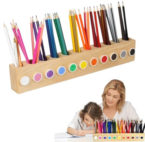 CEWROM Stiftehalter aus Holz, Schreibtisch Montessori Stifteorganizer Bunstifthalter Holz Stiftebox Kinder Massivholz, Tisch Stifte Organizer für Schule Büro Zuhause