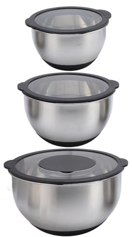 NOENNULL 3 Pezzi Set di Ciotola, Ciotola in Acciaio Inossidabile con Coperchi Grattugiato Insalata in Acciaio Inossidabile Set di Ciotola di Cottura in Metallo per Forno da e