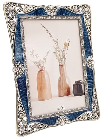 Lydemcia 4x6 Vintage Metal Picture Frame, Antique Enamel Luxury Photo Frame with Glass Front, Horizontal Or Vertical, Retro Decoration, Anniversary Birthday Wedding Gift