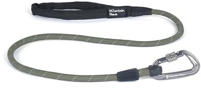 Mountain Paws Seil Karabiner Hundeleine | Reflektierende Leine mit gepolstertem Neoprengriff, 1,2 Meter | Reflektierendes Kletterseil Hundeleine mit gepolstertem Neoprengriff, 1,2 m, Oliv