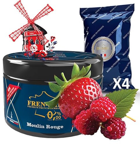 Frenshi Premium - 200 g - Moulin Rouge (Lampone, Fragola) - Sapore Shisha Fumo denso. Gusto Narghilè. Made in France
