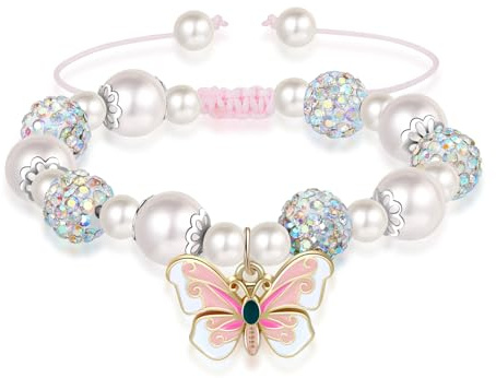 Pink Pearl Butterfly Bracelet for Girls for Daughter, Granddaughter, Niece